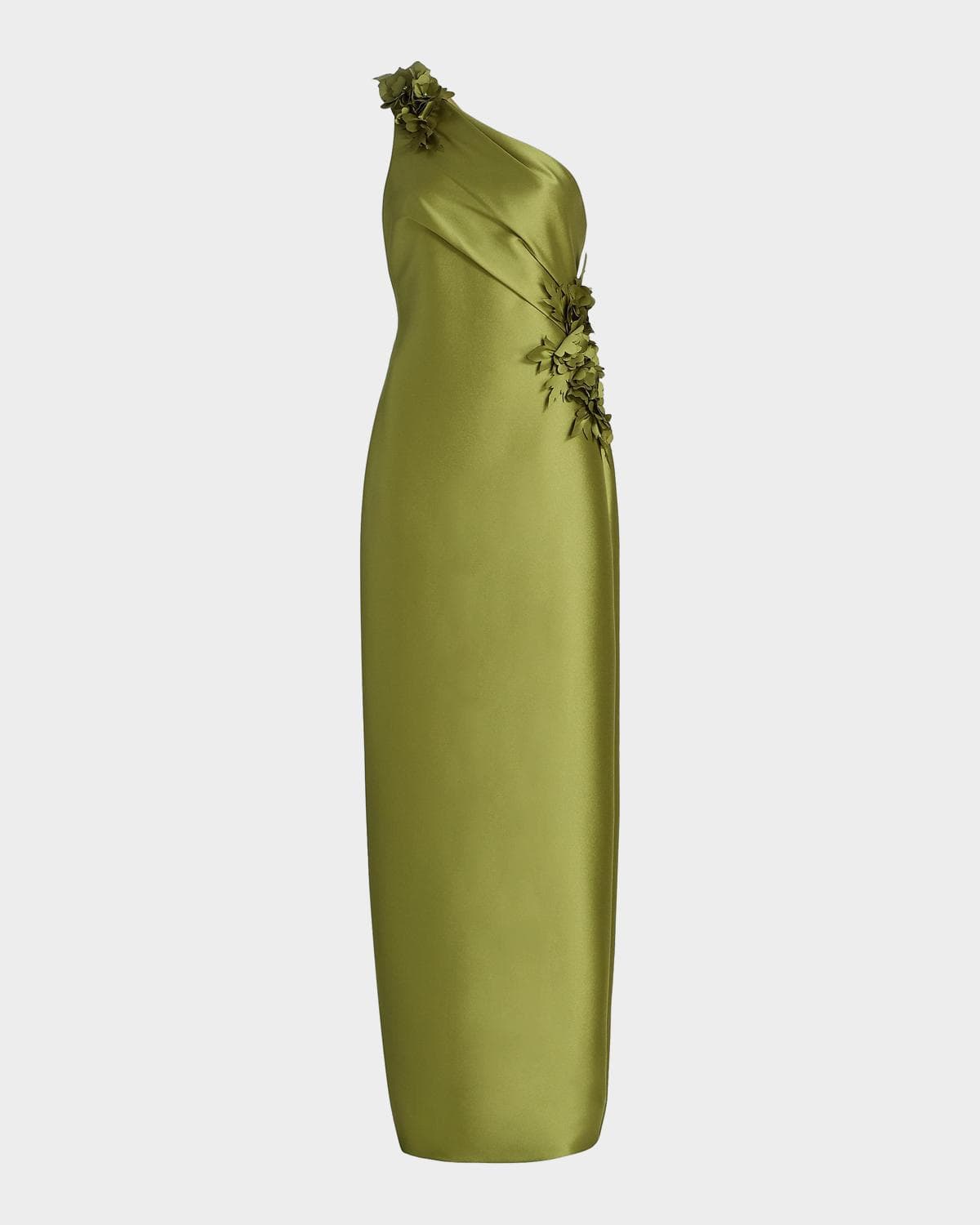 Badgley Mischka Floral Appliqué One-Shoulder Gown