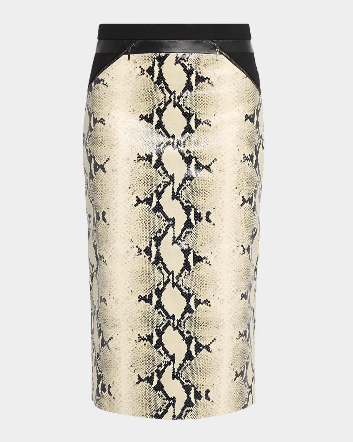 MARIA MCMANUS Blocked Python Embossed Leather Midi Pencil Skirt