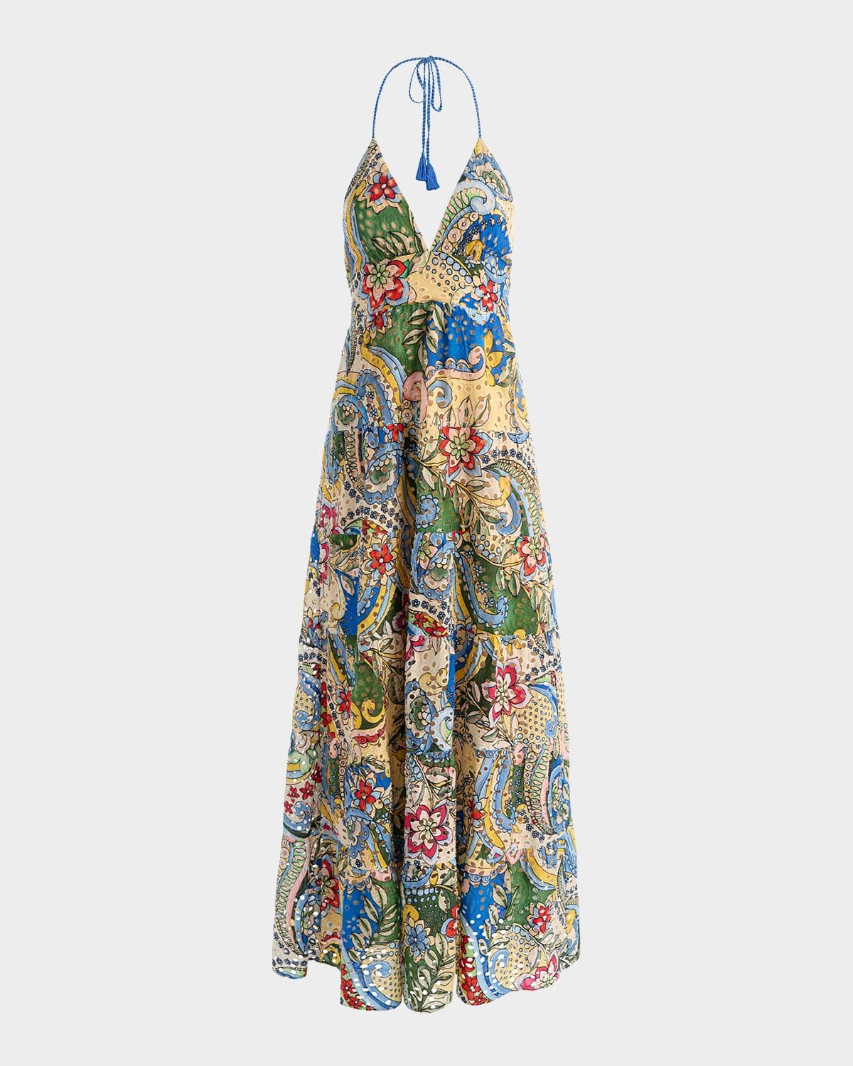 ALICE + OLIVIA Karolina Embroidered Halter Maxi Dress