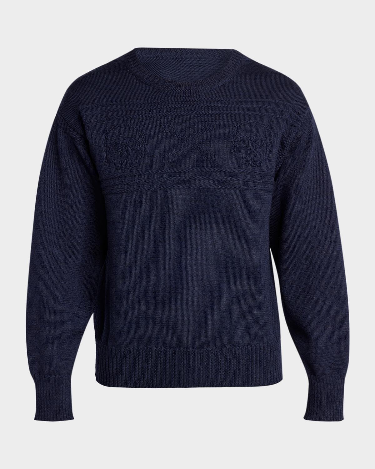 McQueen Men's Wool Skull-Textured Crewneck Sweater