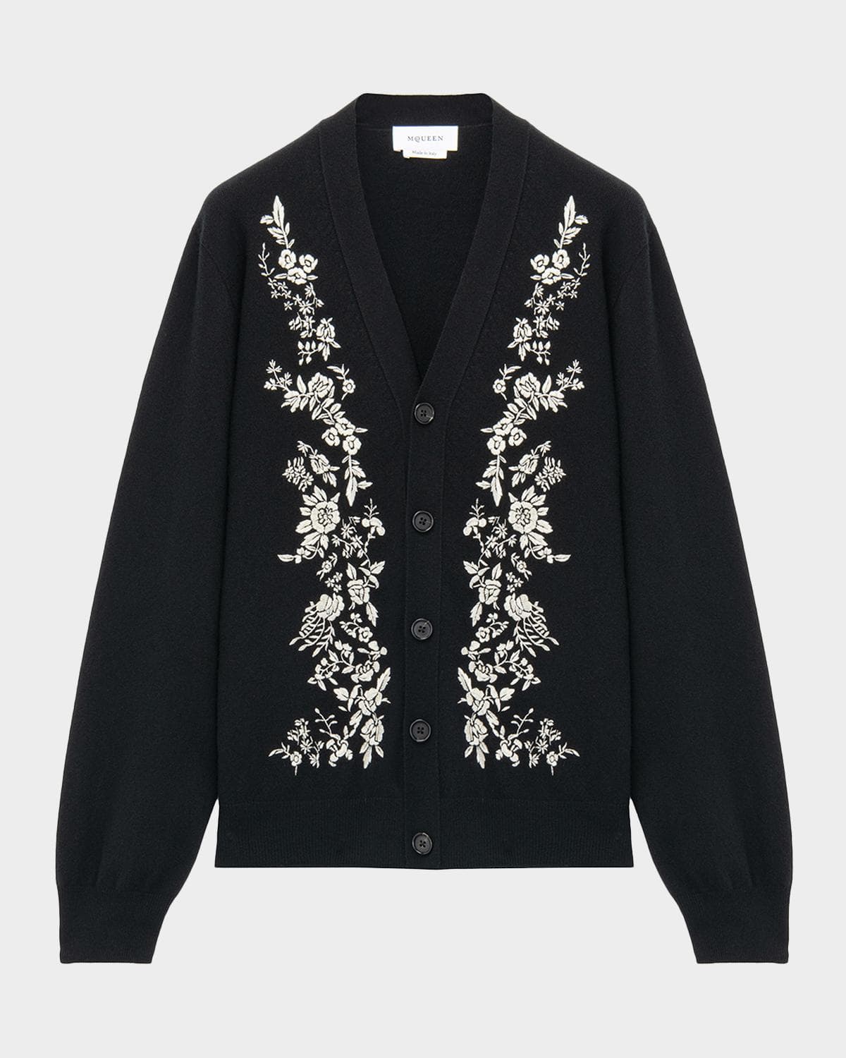 McQueen Men's Wool Floral-Embroidered Cardigan