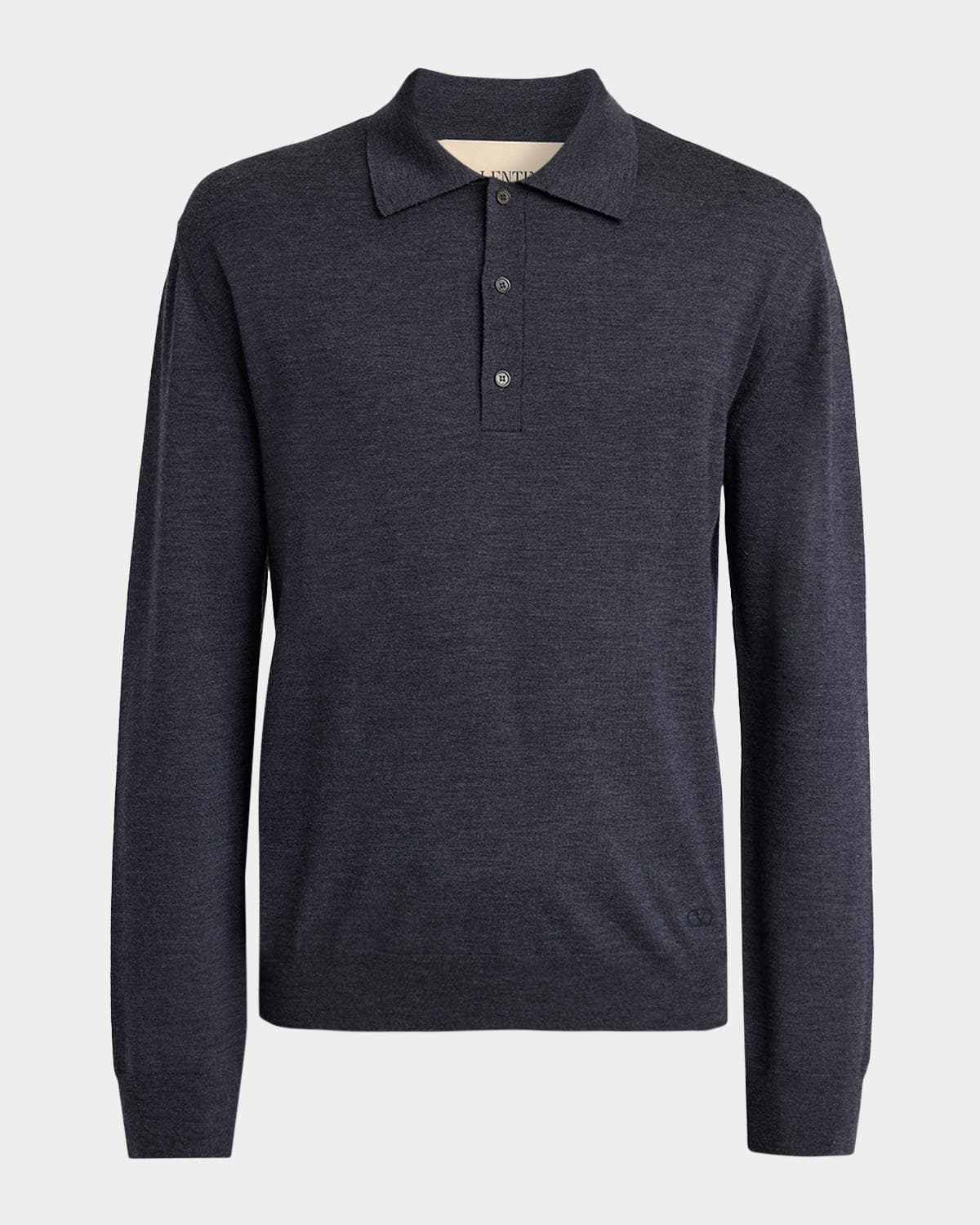 Valentino Garavani Men's Wool VLogo Embroidered Long-Sleeve Polo Shirt
