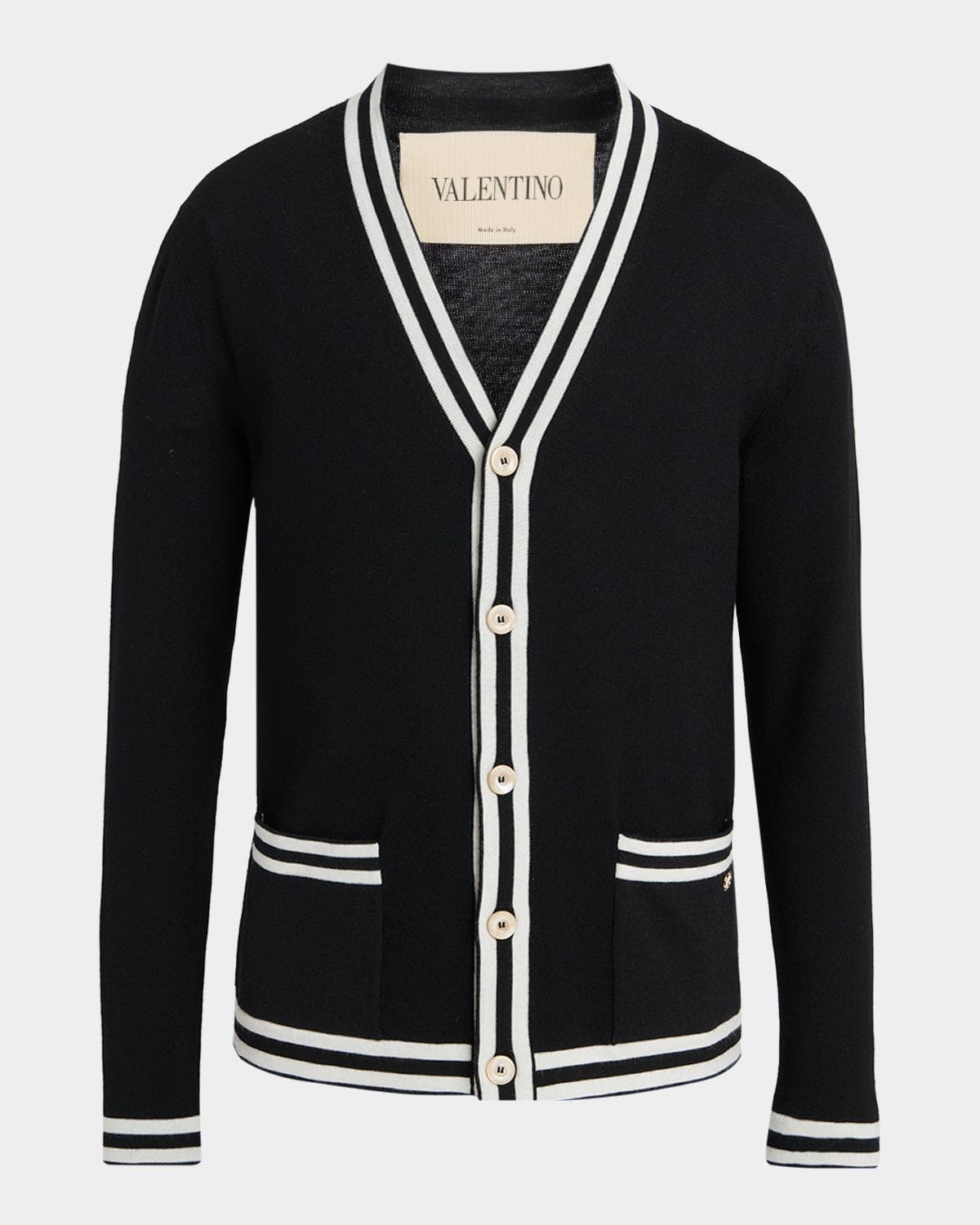 Valentino Garavani Men's Wool Knit Cardigan with Micro-VLogo