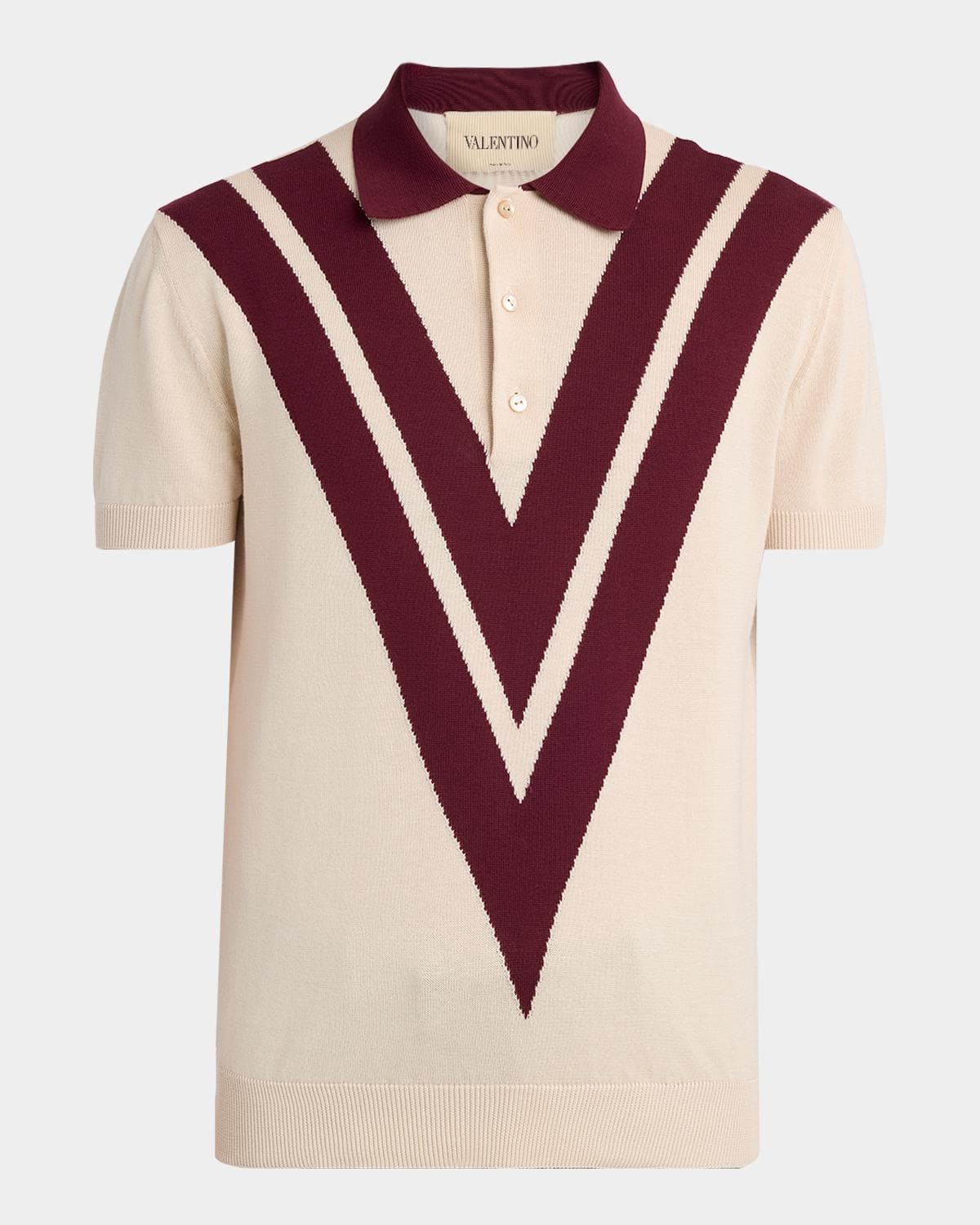 Valentino Garavani Men's Inlaid V Cotton Knit Polo Shirt