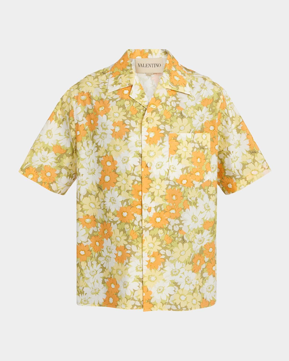 Valentino Garavani Men's Cotton Floral Pocket Camp Shirt