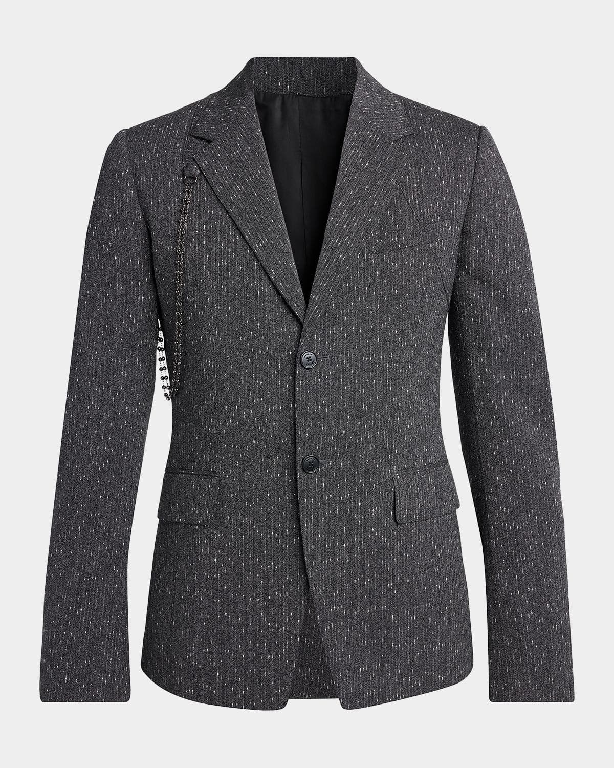 McQueen Men's Wool Flecked Pinstripe Harness Single-Breasted Blazer