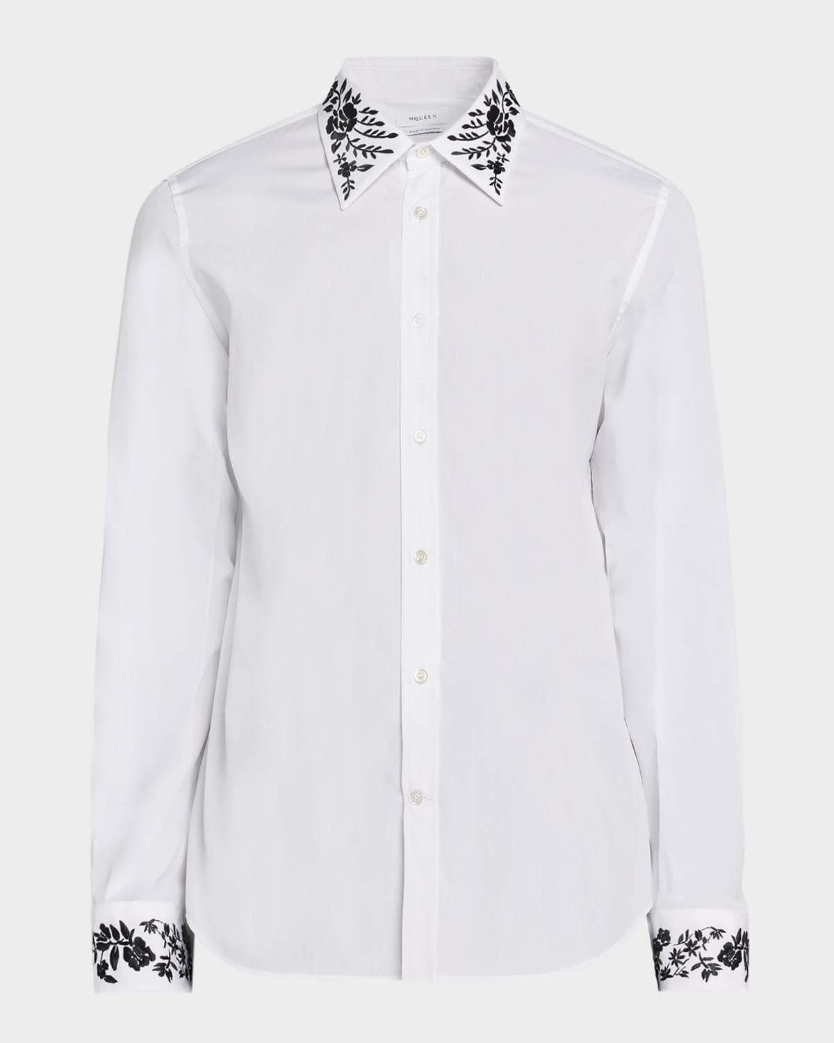 McQueen Men's Cotton Floral-Embroidered Sport Shirt