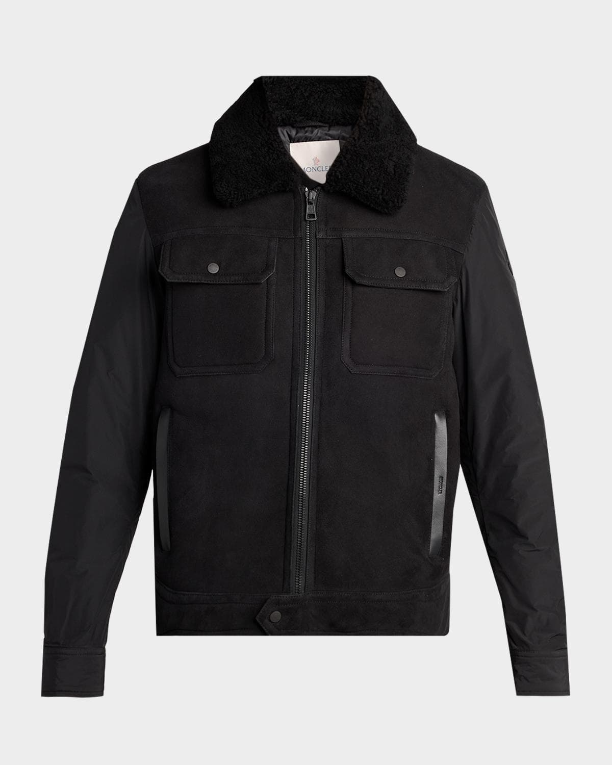 Moncler Men's Hybrid Suede Shearling-Collar Aviator Jacket