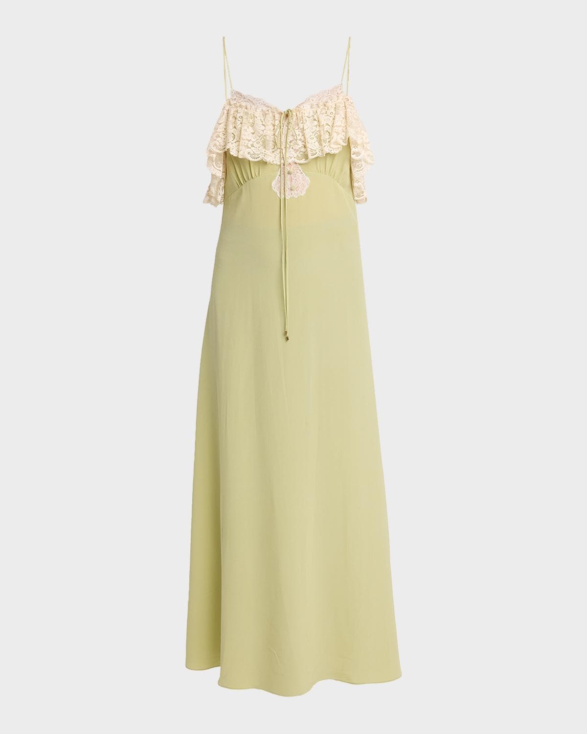 Chloe Lace-Ruffle Silk Crepe De Chine Maxi Slip Dress
