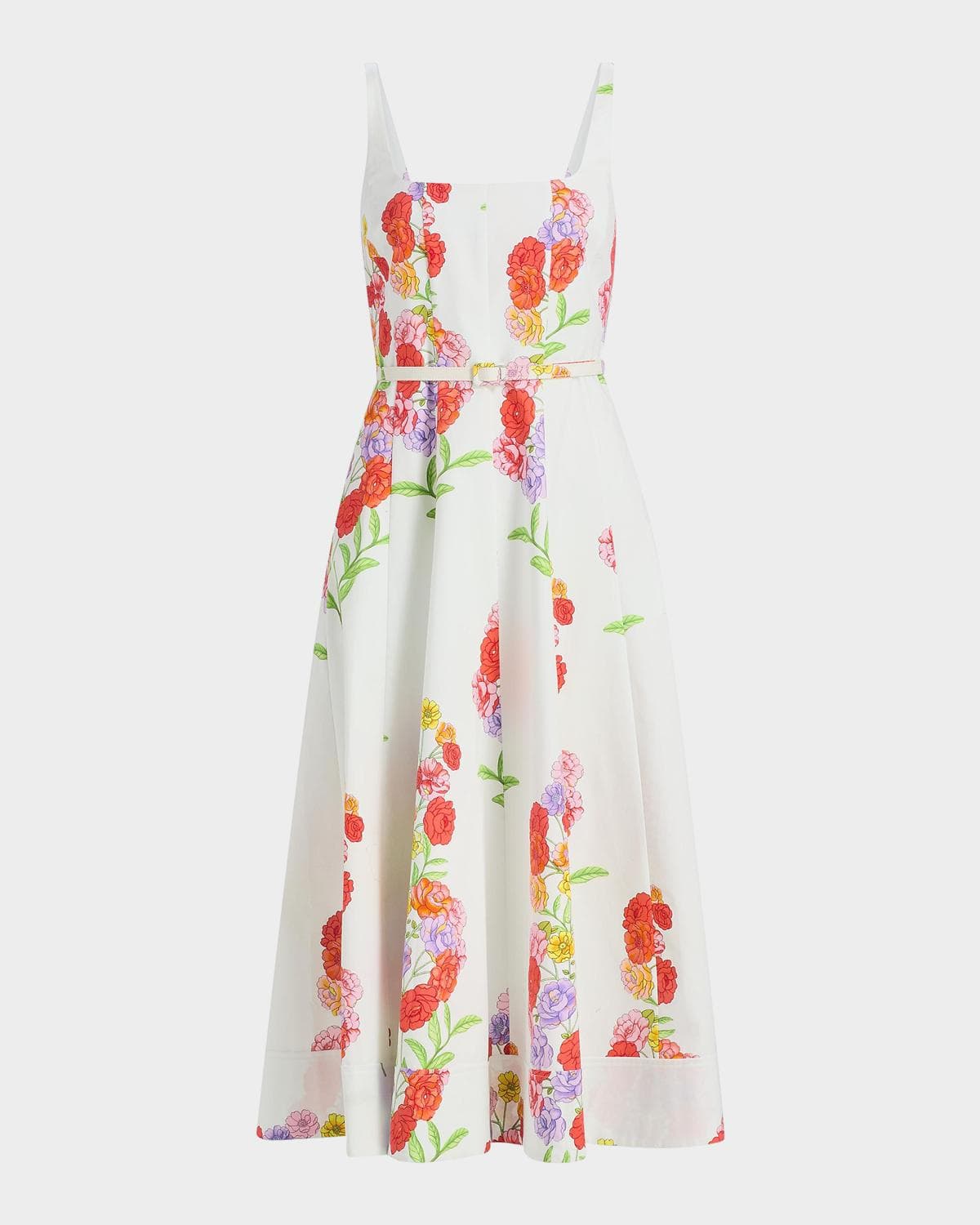 Milly Nia Floral Belted Midi Dress