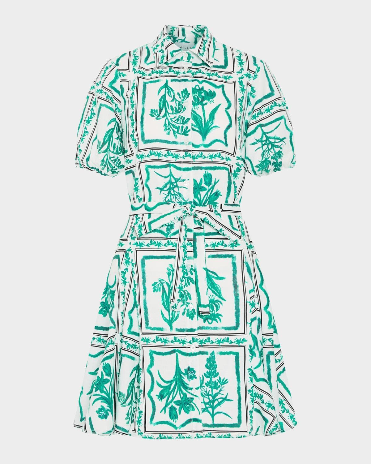 Milly Juni Floral Tile-Print Linen Mini Dress