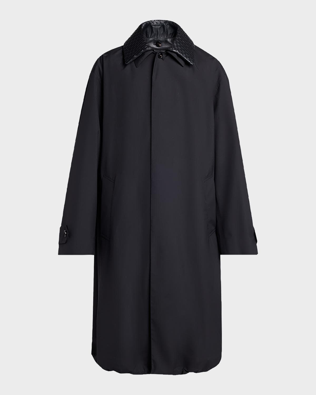 Bottega Veneta Men's Leather Intrecciato-Collar Overcoat