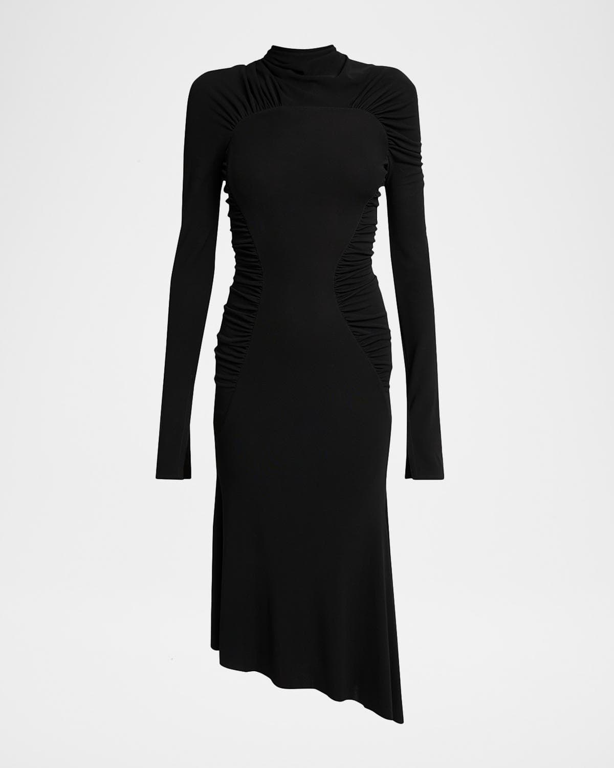 Victoria Beckham High-Neck Contour-Ruched Midi Dress