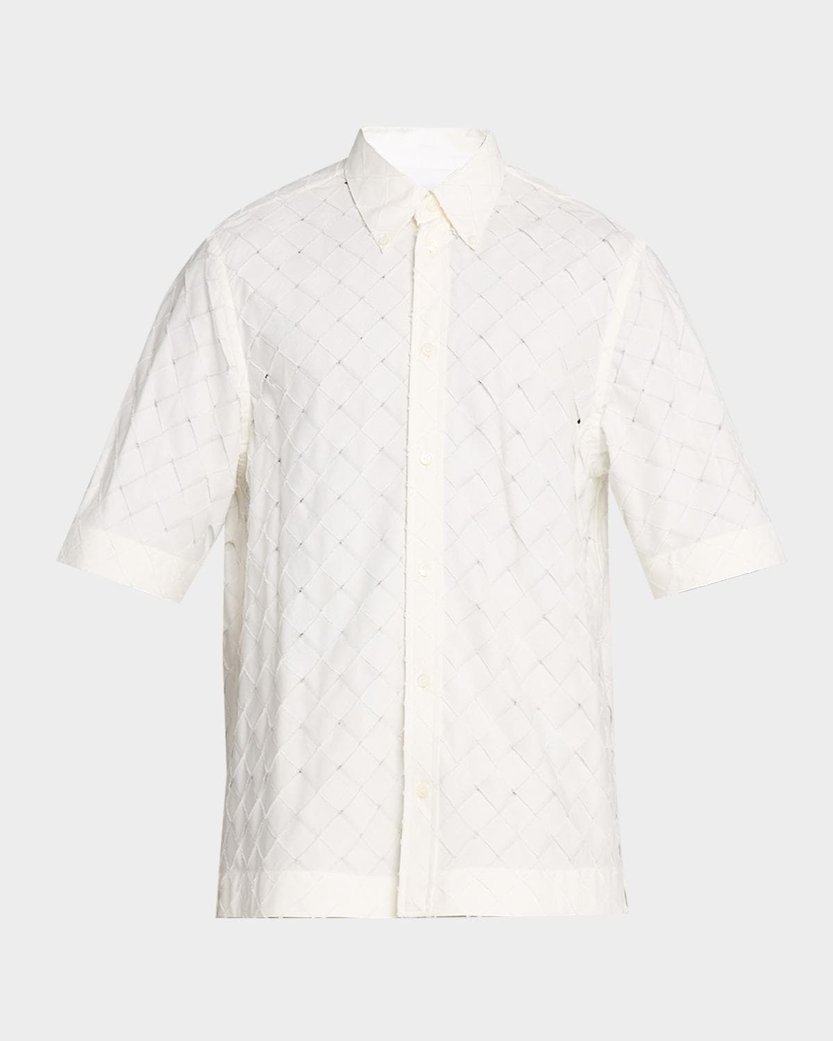 Bottega Veneta Men's Poplin Intrecciato Short-Sleeve Shirt
