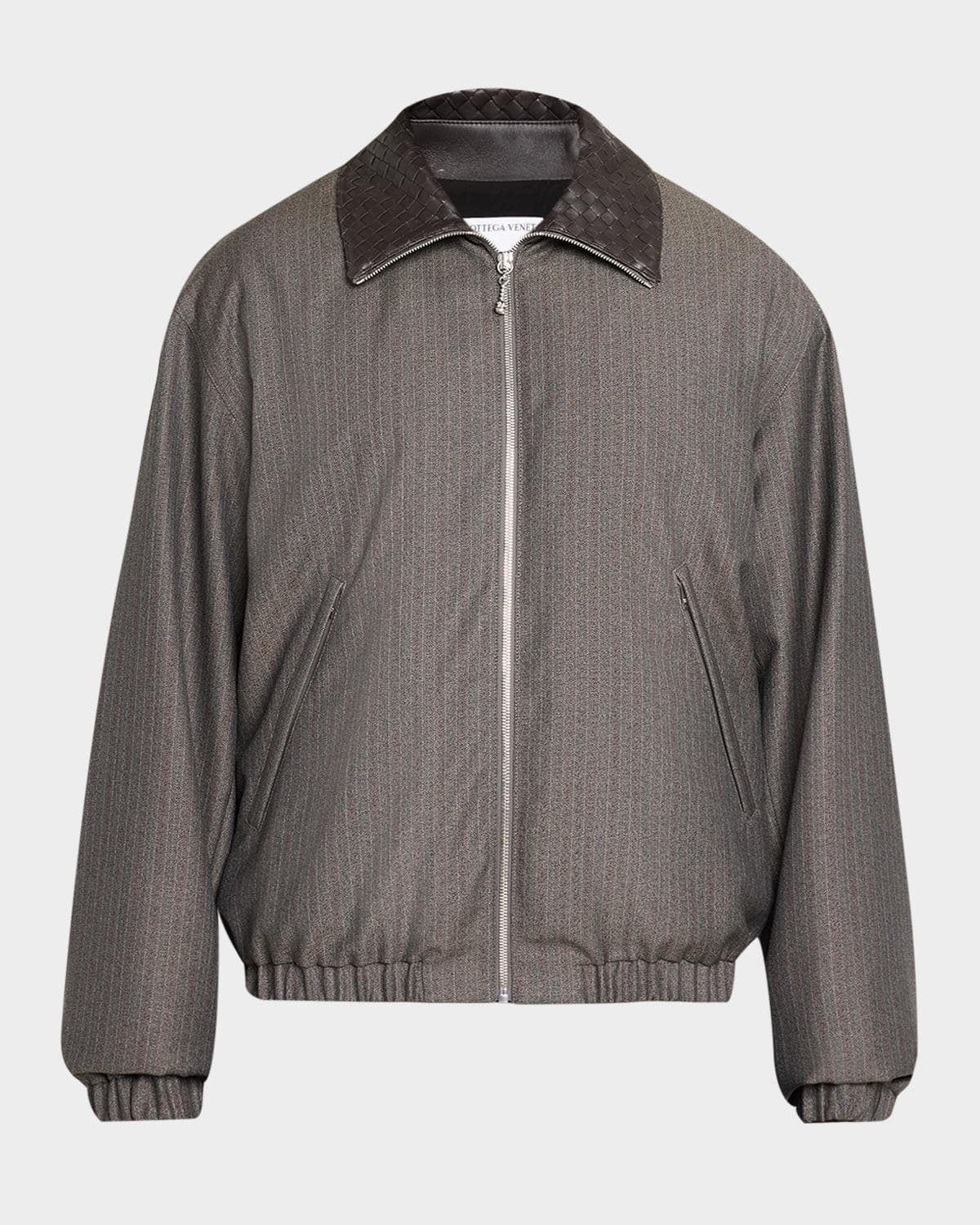 Bottega Veneta Men's Shadow Stripe Intrecciato Leather-Collar Jacket