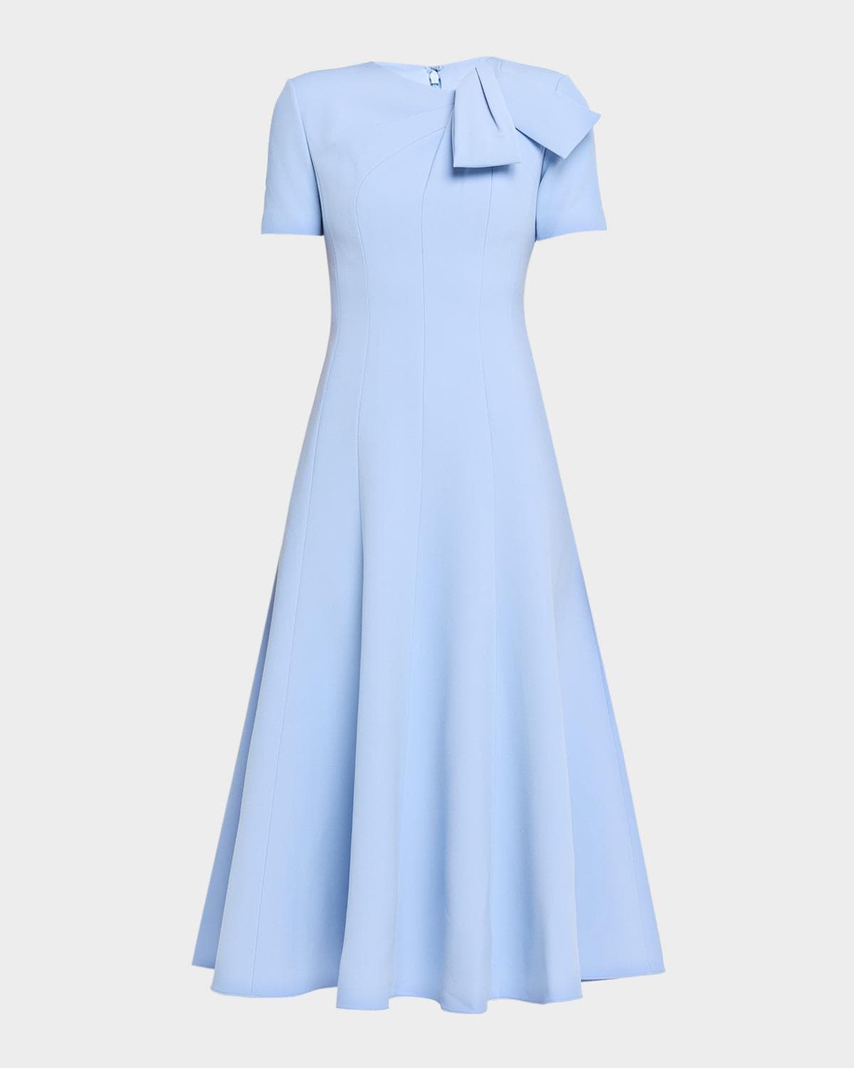 Roland Mouret Short-Sleeve Paneled Bow Midi Dress