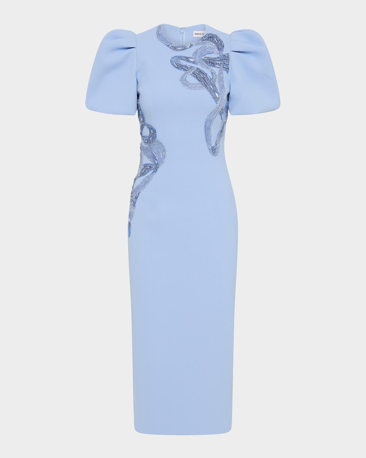 Rebecca Vallance Aylin Embroidered Puff-Sleeve Midi Dress