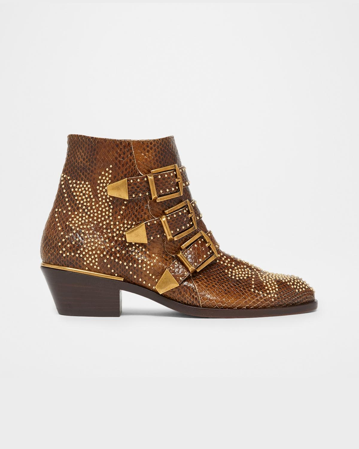 Chloe Susanna Studded Python-Effect Leather Ankle Boots