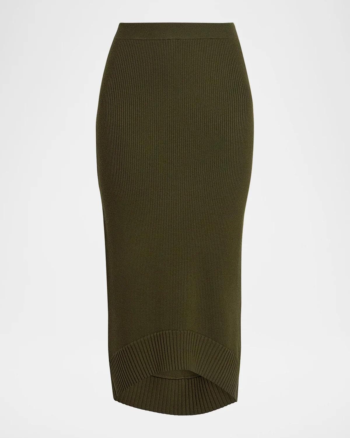 Victoria Beckham Wool-Blend Ribbed High-Low Midi Skirt