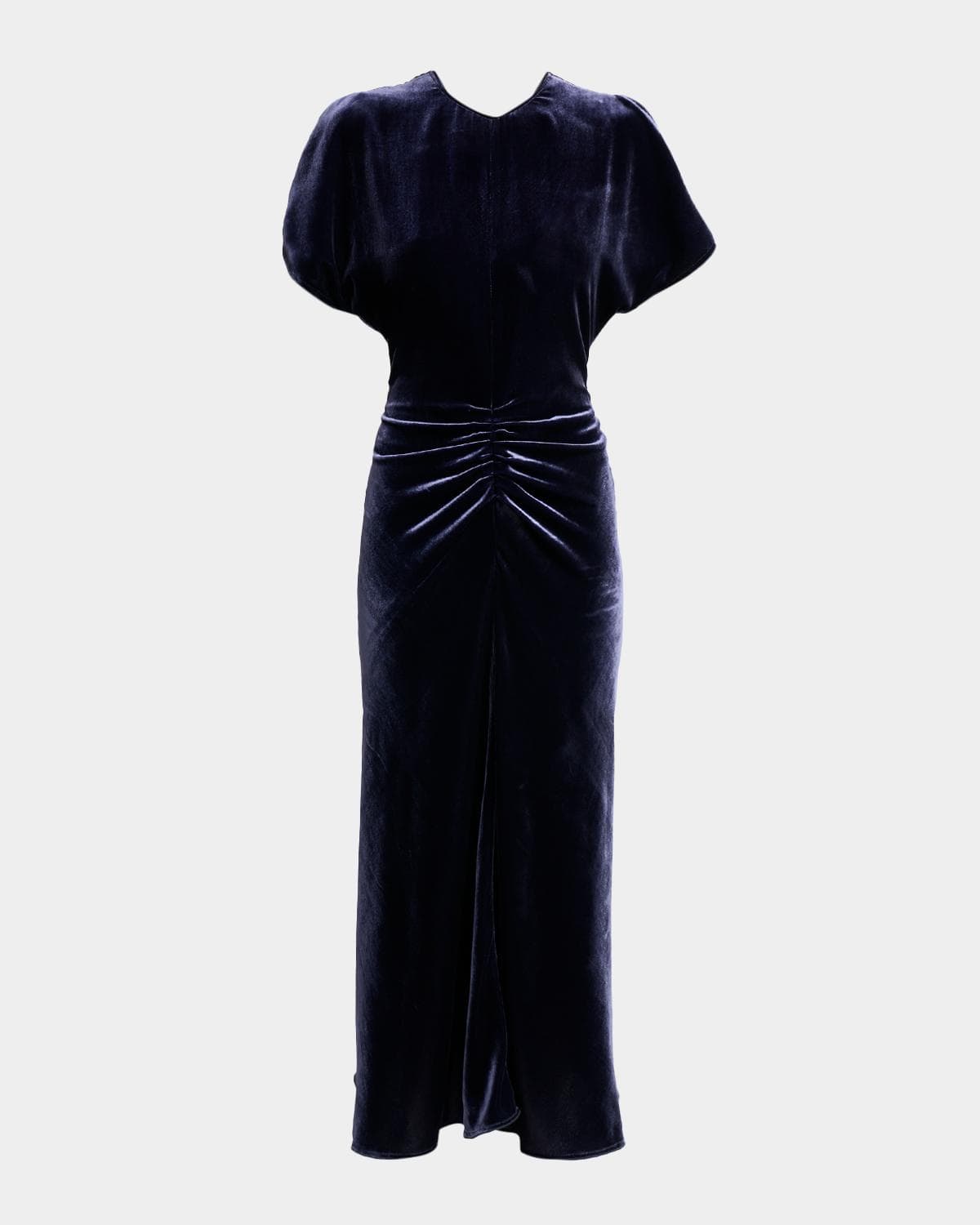 Victoria Beckham Bela Ruched Velvet Midi Dress