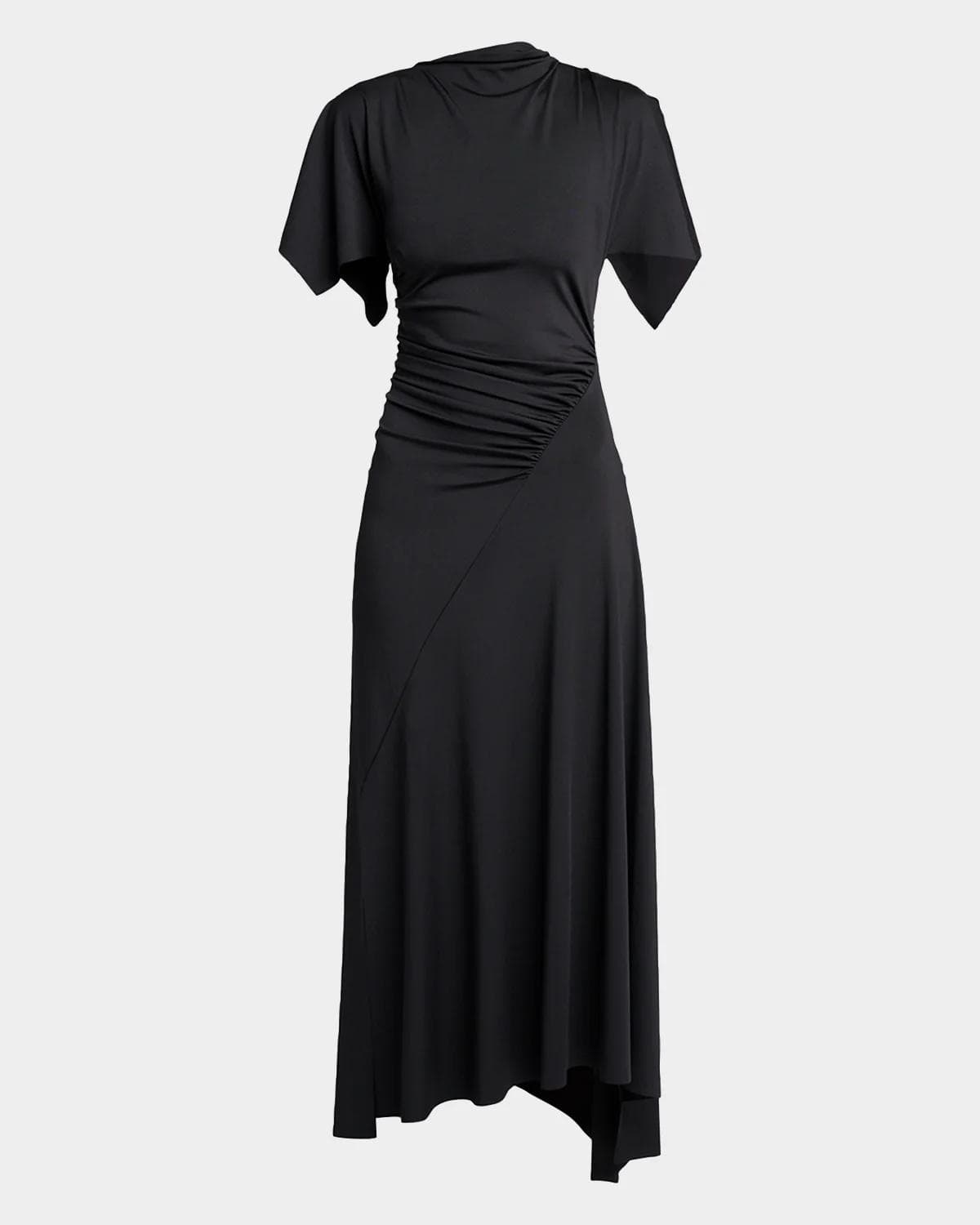 Victoria Beckham Blousey Asymmetric Short-Sleeve Midi Dress