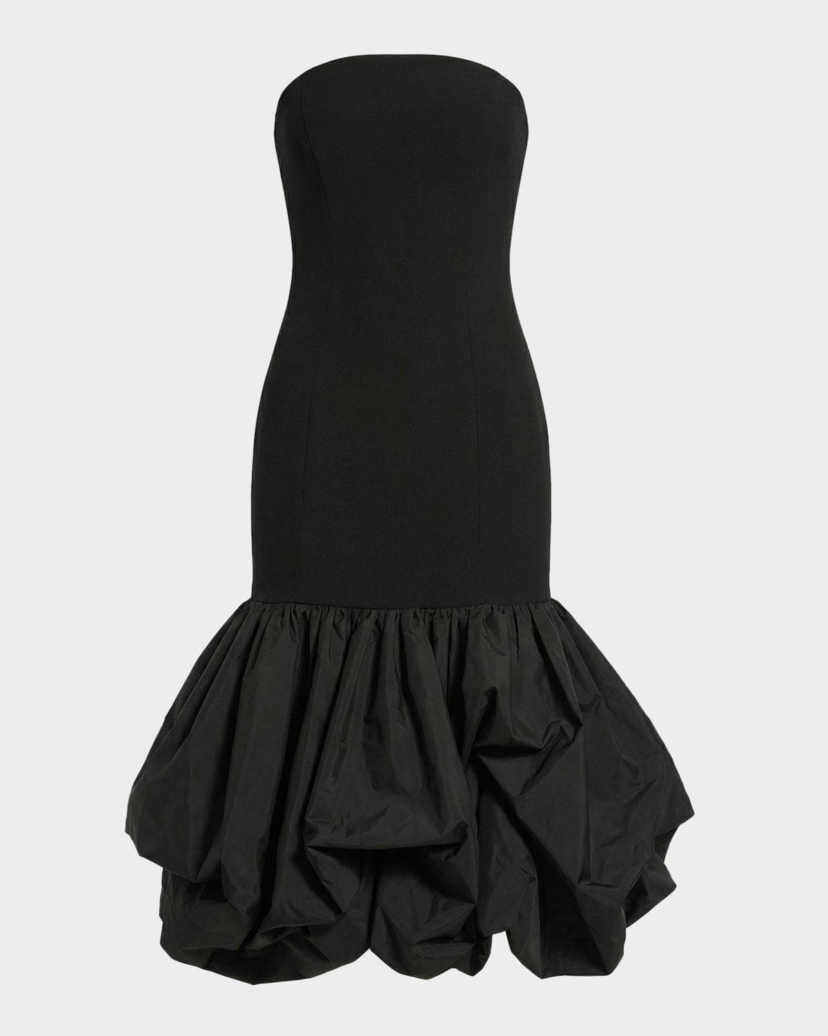 Mac Duggal Ieena Strapless Crepe Bubble-Hem Midi Dress