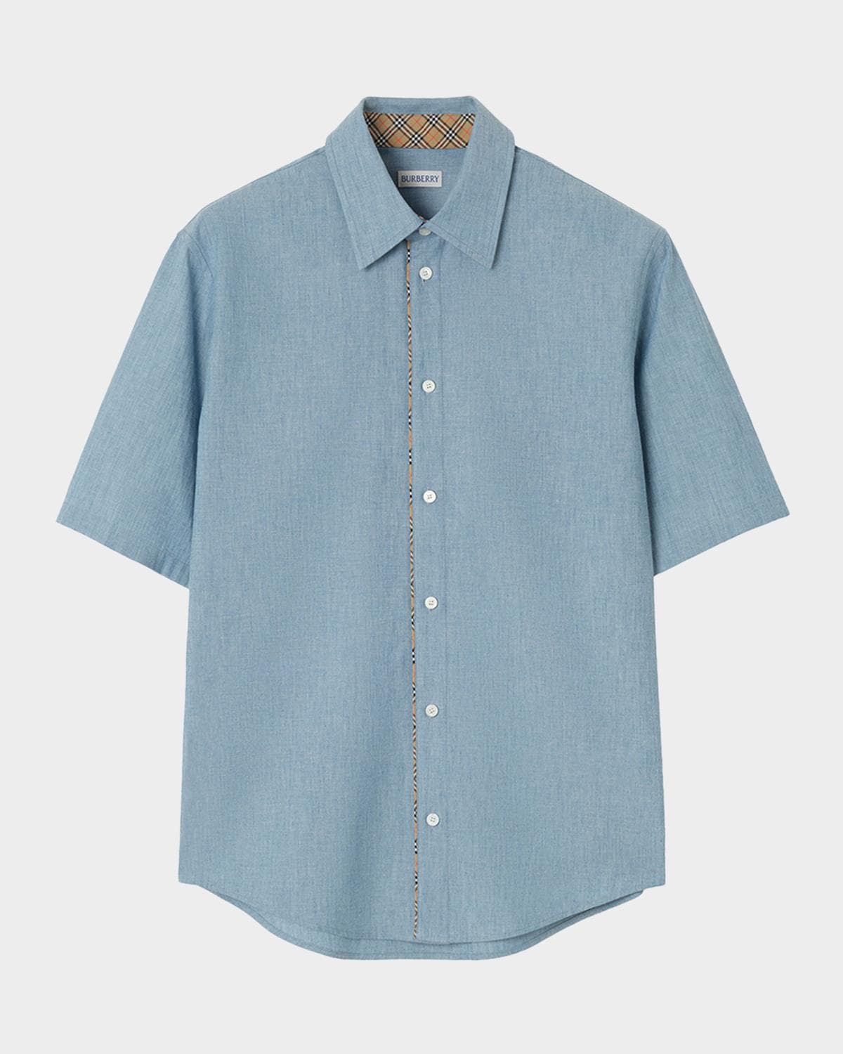 Burberry Men's Sam Check-Trimmed Cotton Shirt