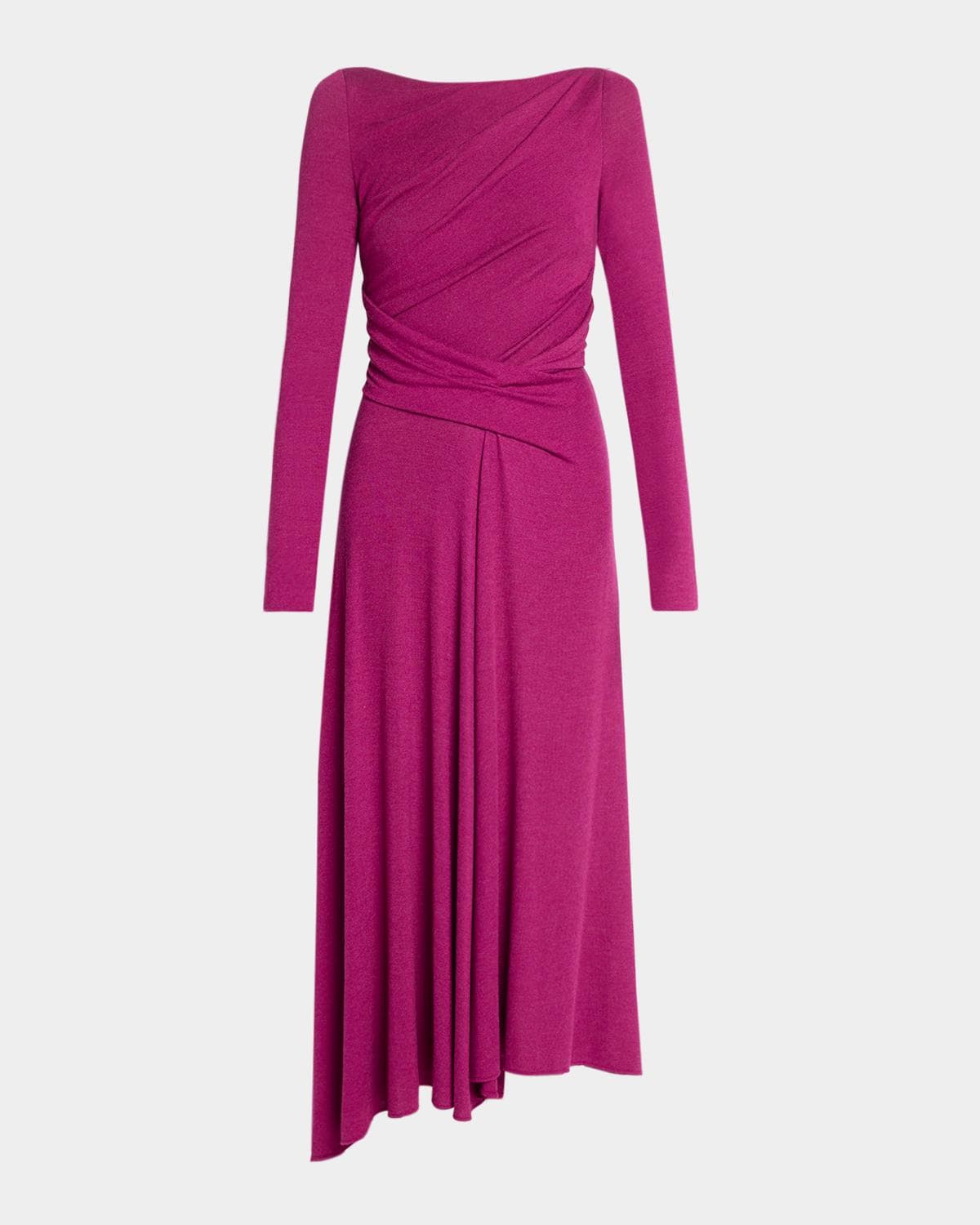 Talbot Runhof Cozy Jersey Draped Long-Sleeve Asymmetric Midi Dress