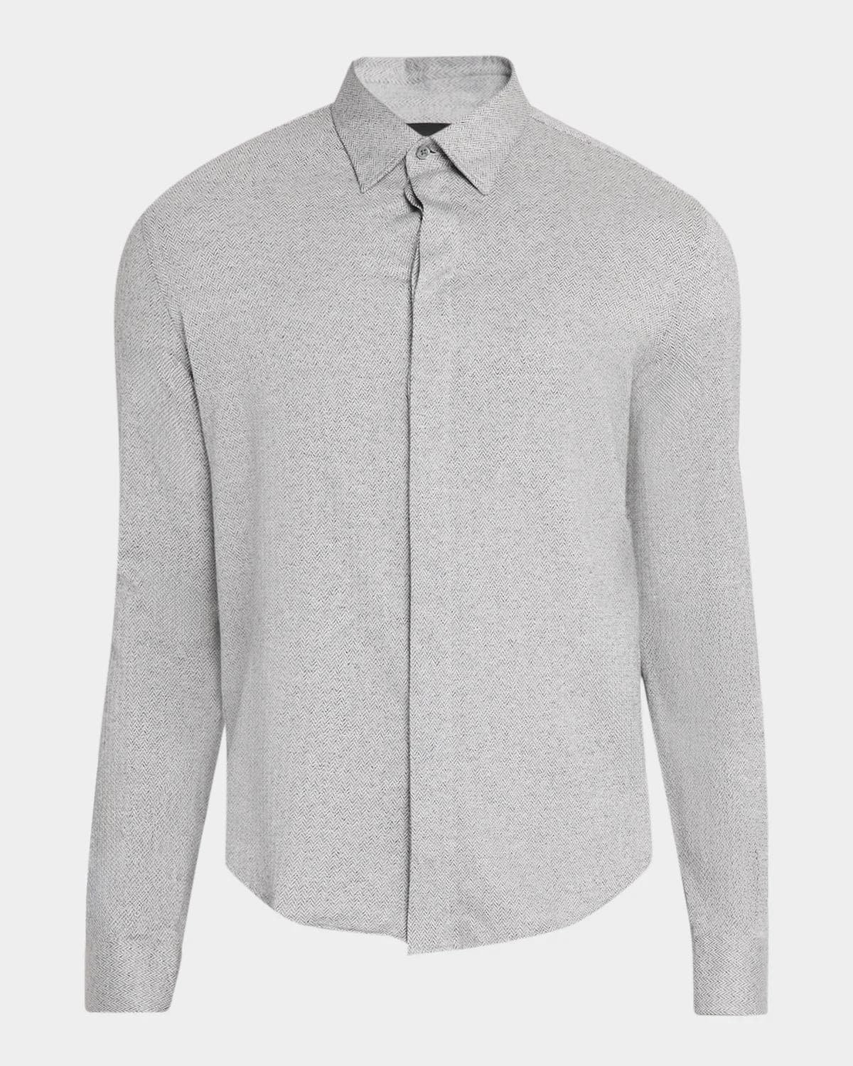 Emporio Armani Men's Cotton Chevron Covered-Placket Shirt