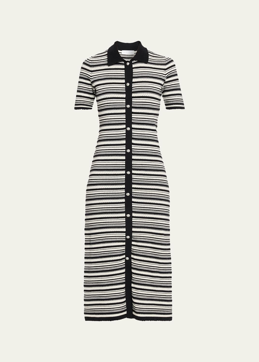 Elie Tahari The Lucine Striped Pointelle-Knit Midi Sweater Dress