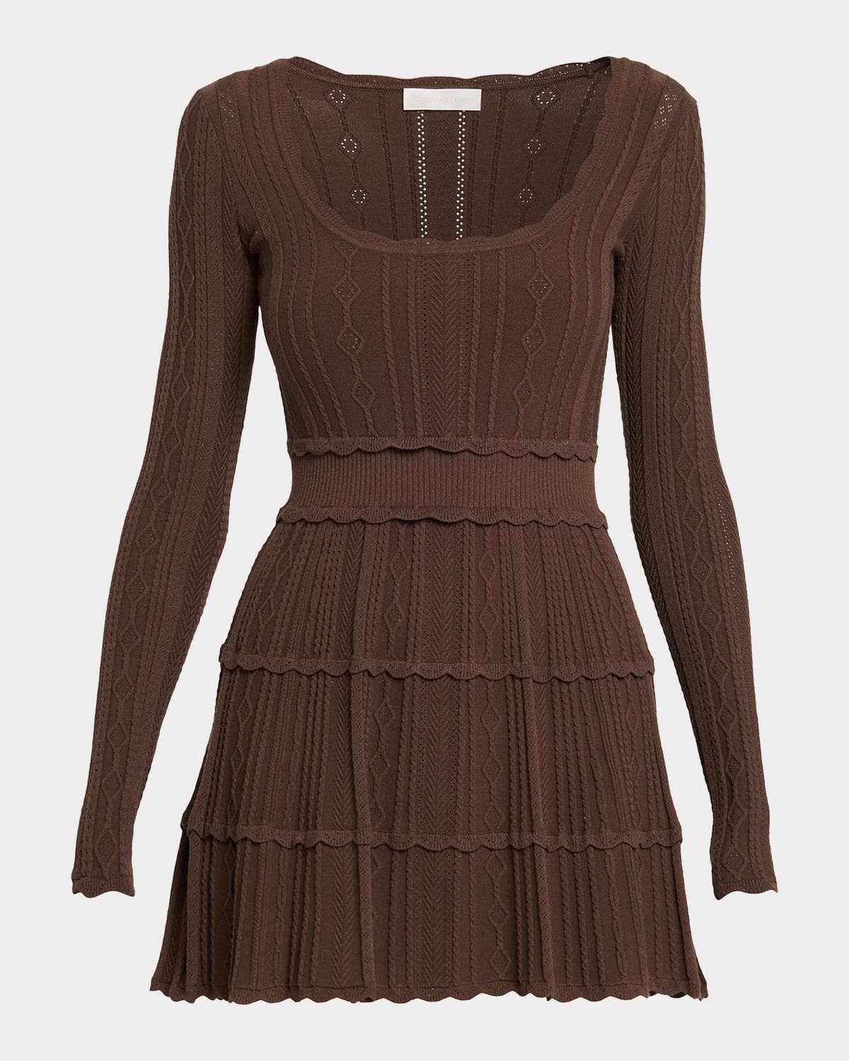 LoveShackFancy Lunelle Pointelle Knit Long-Sleeve Mini Dress