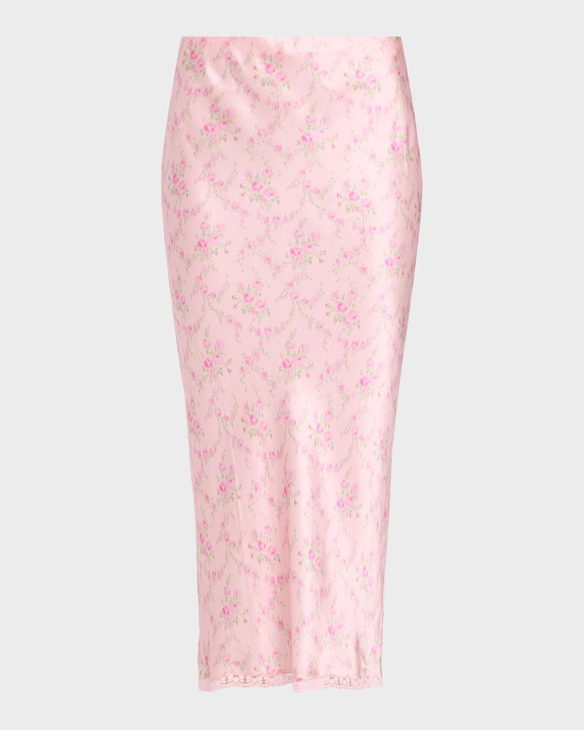 LoveShackFancy Castle Floral Satin Midi Skirt