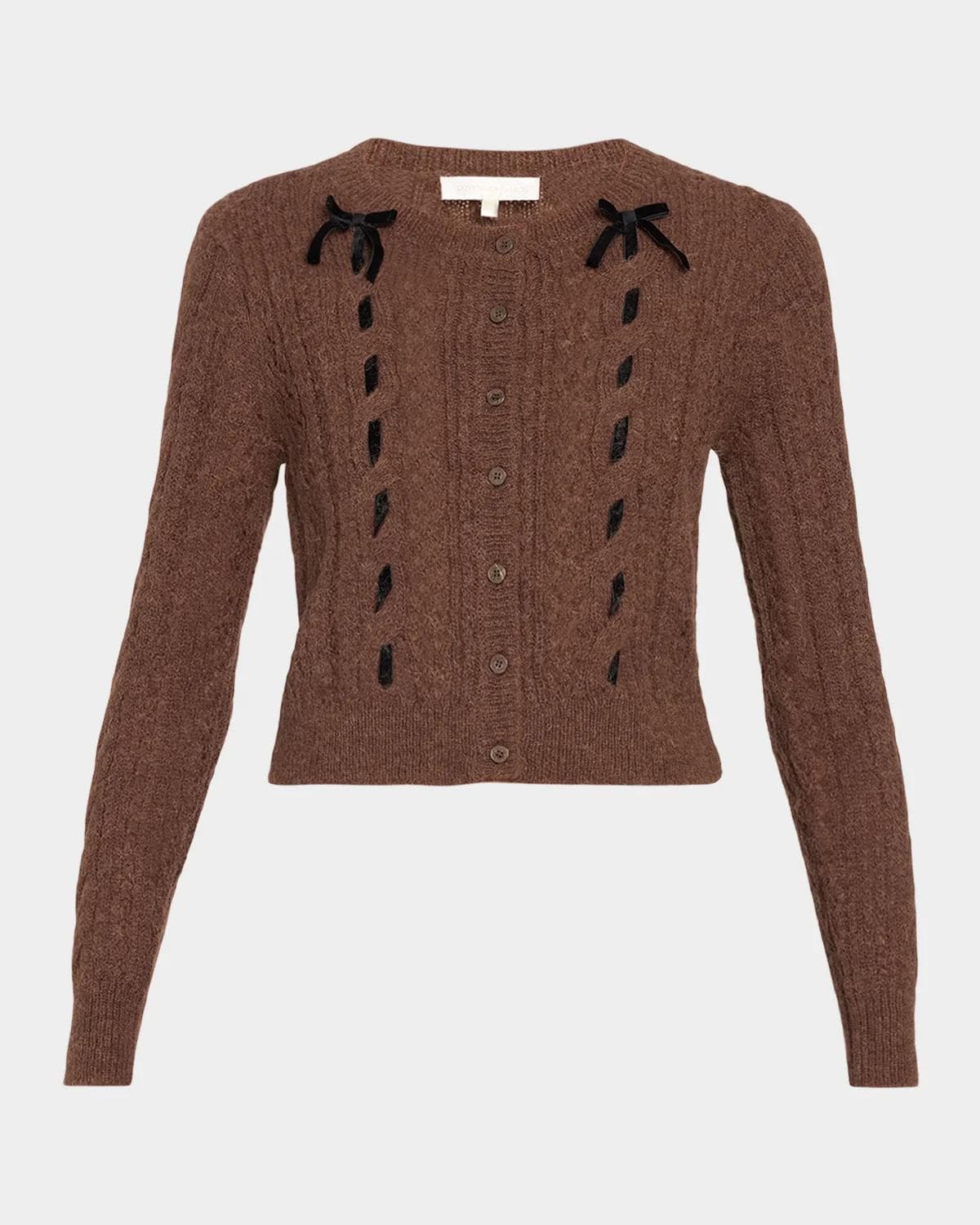 LoveShackFancy Dione Cable-Knit Crewneck Cardigan