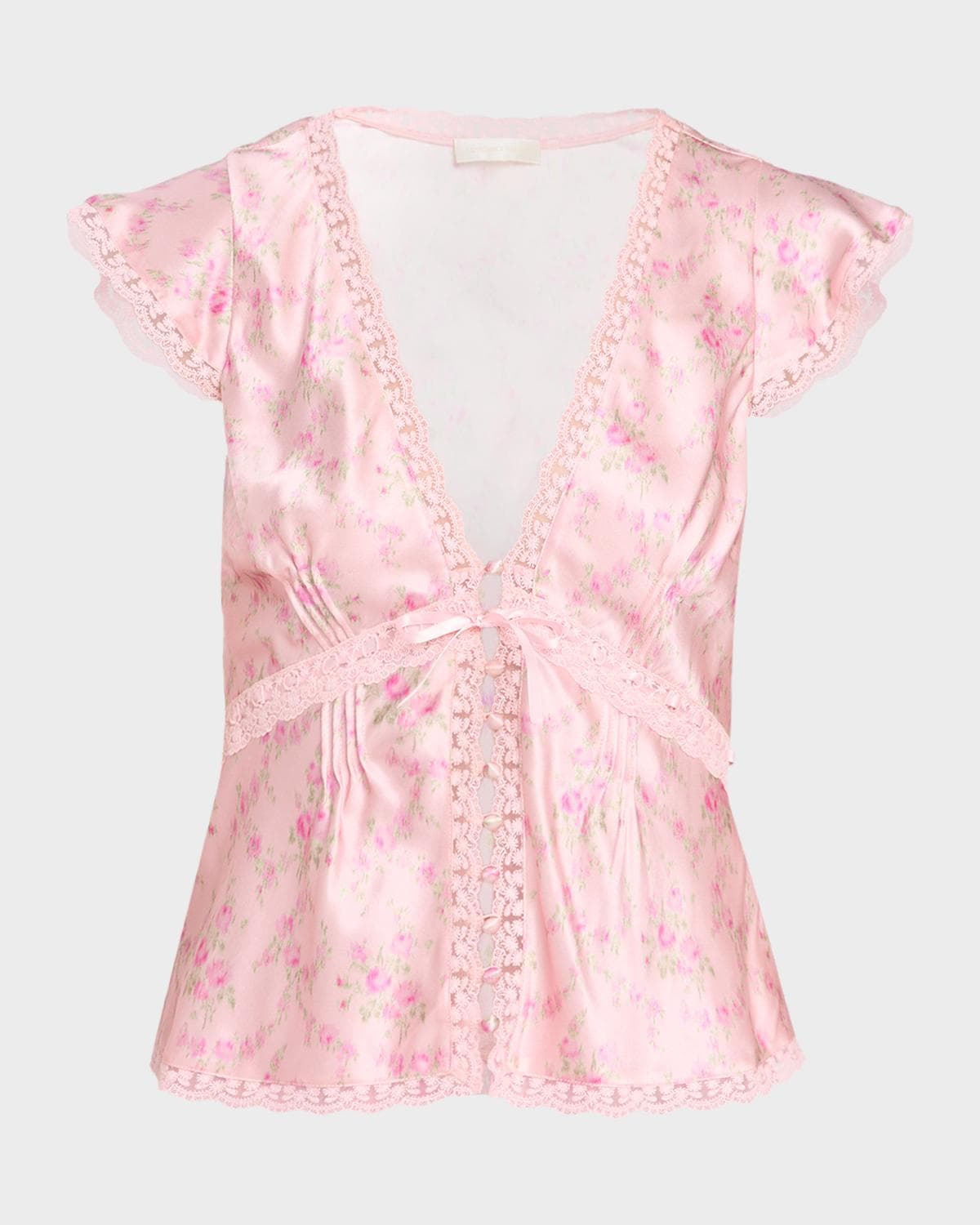 LoveShackFancy Amara Floral Silk Blouse