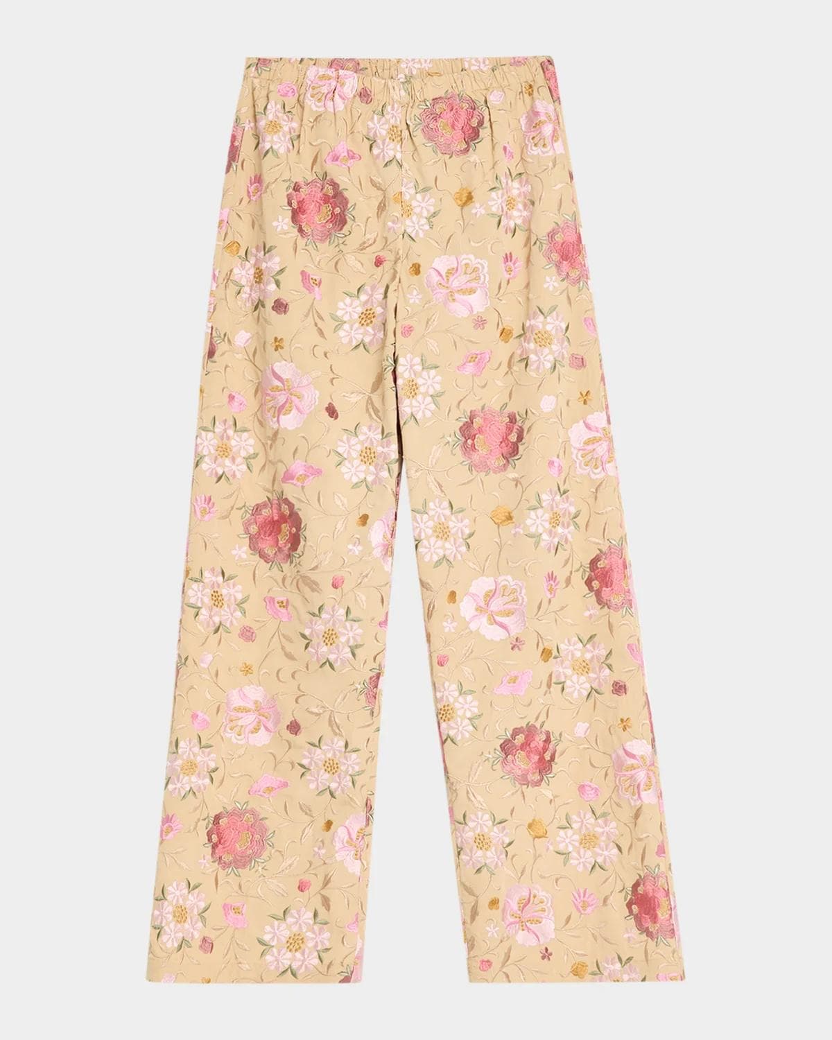 LoveShackFancy Janae Embroidered Wide-Leg Pants