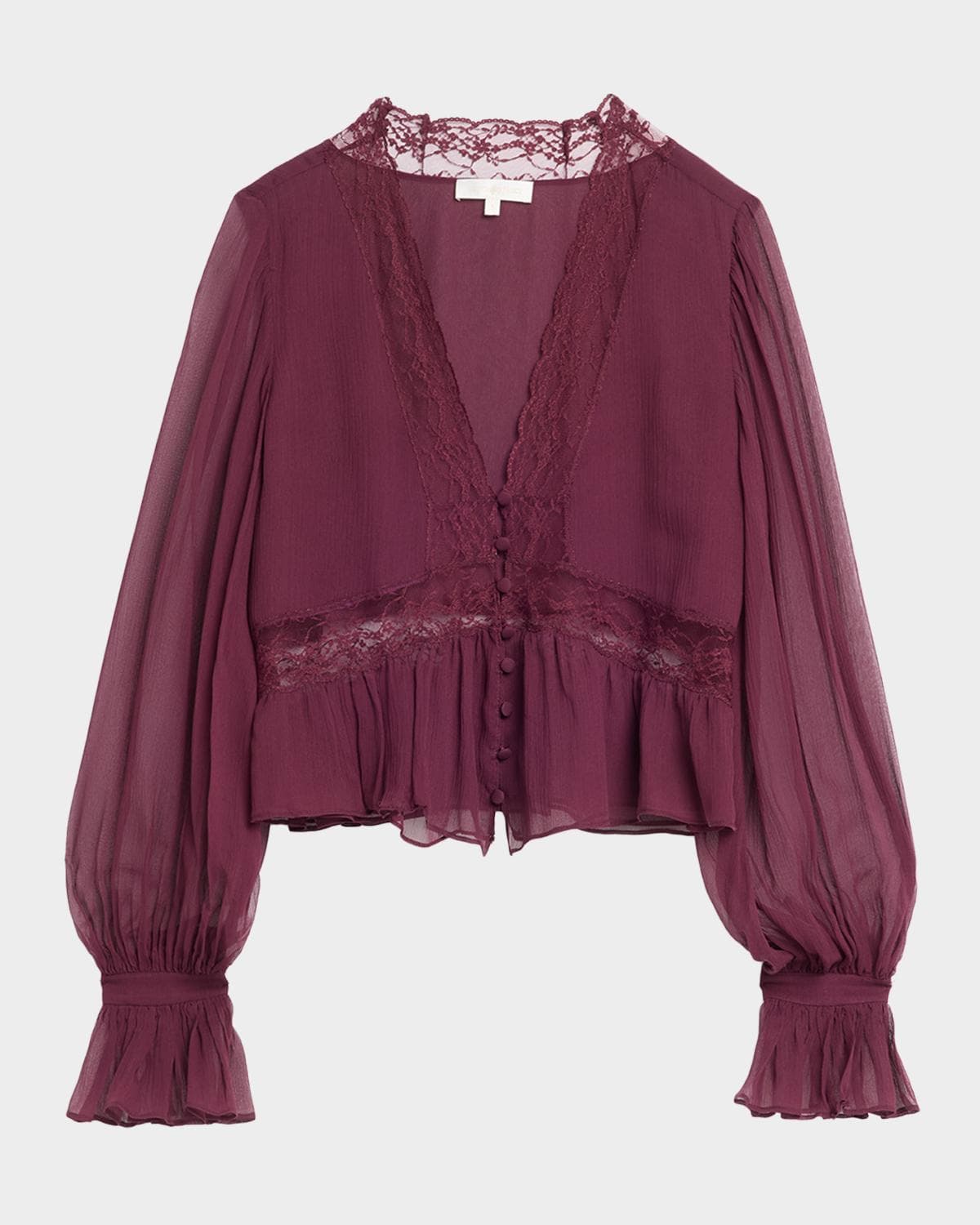 LoveShackFancy Thessira Lace-Trim Chiffon Blouse
