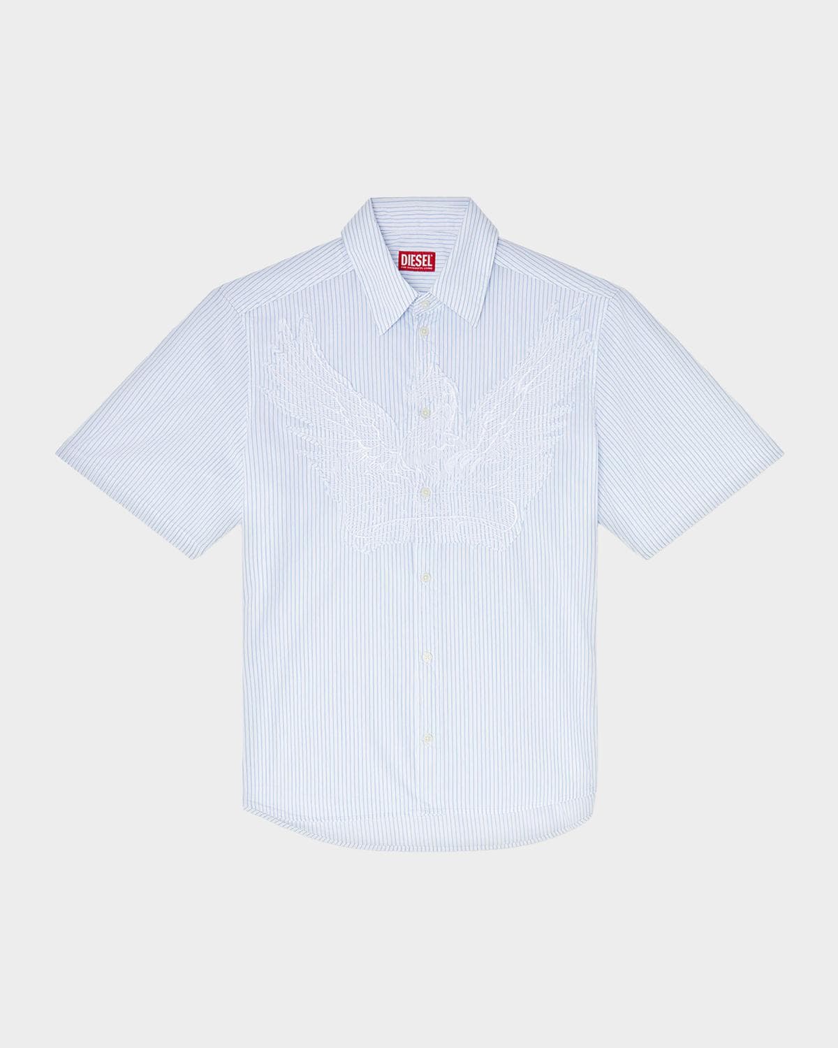 Diesel Men's Simply Stripe Phoenix-Embroidered Short-Sleeve Shirt
