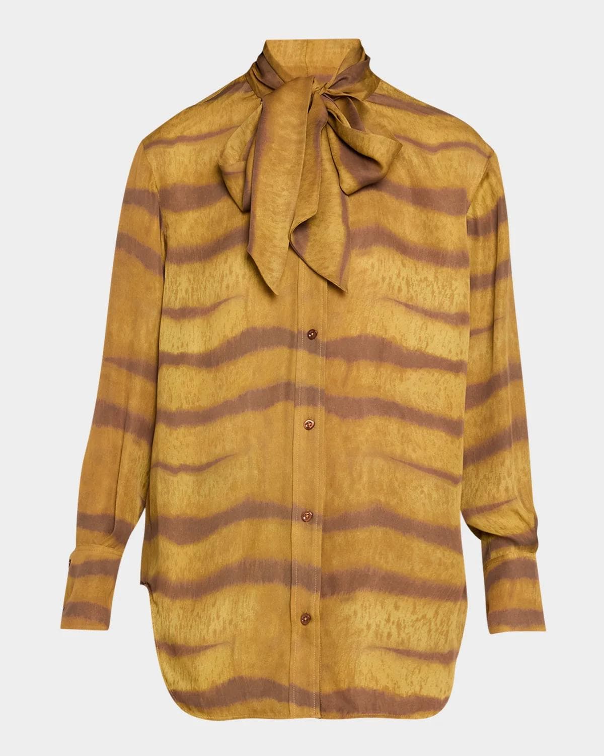 FRAME The Silk Oversized Tie-Neck Shirt