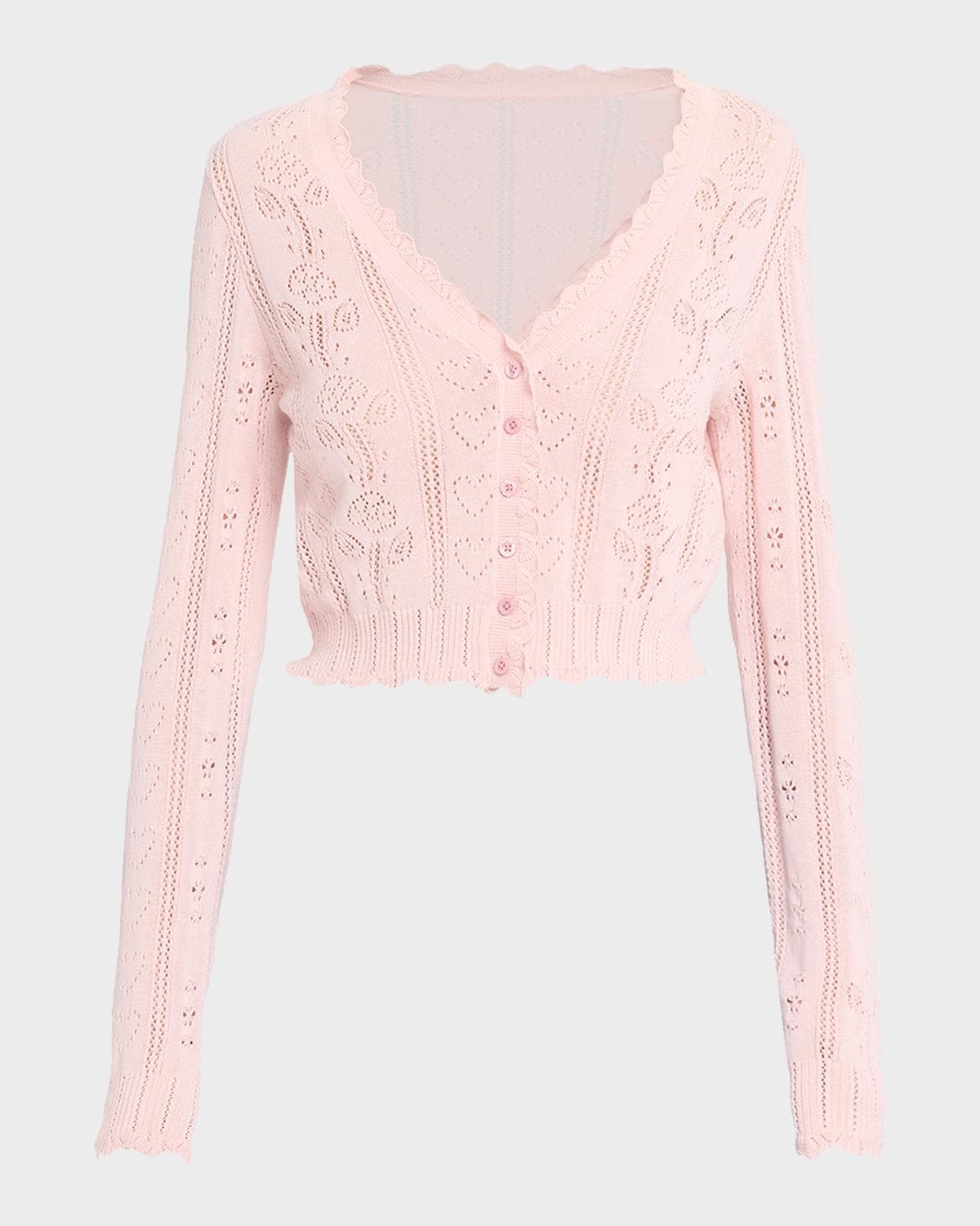 LoveShackFancy Sibella Pointelle Knit Crop V-Neck Cardigan
