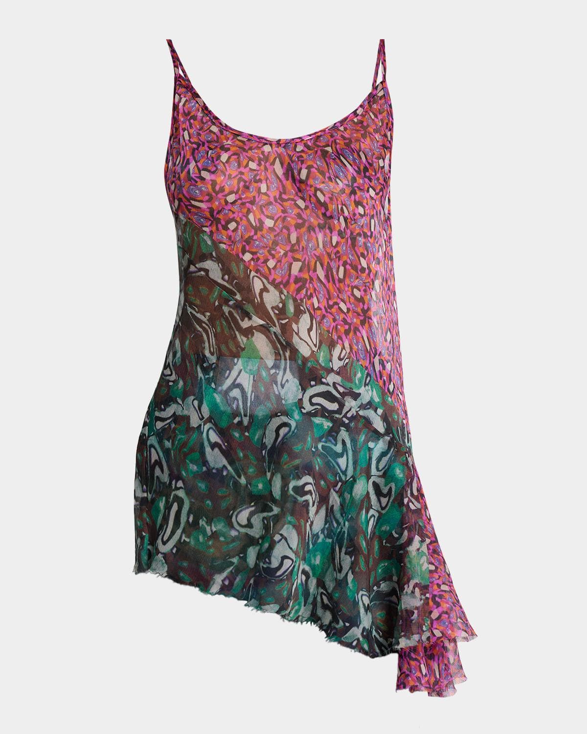 Dries Van Noten Crisanna Colorblock Silk Asymmetric Top