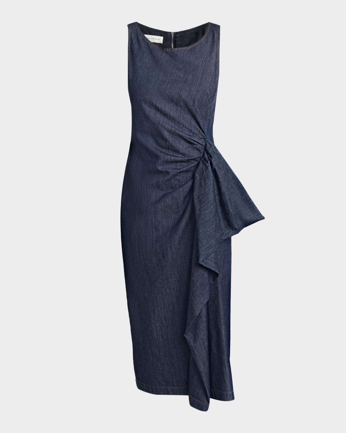 Dries Van Noten Dropps Denim Ruffle Sleeveless Midi Dress