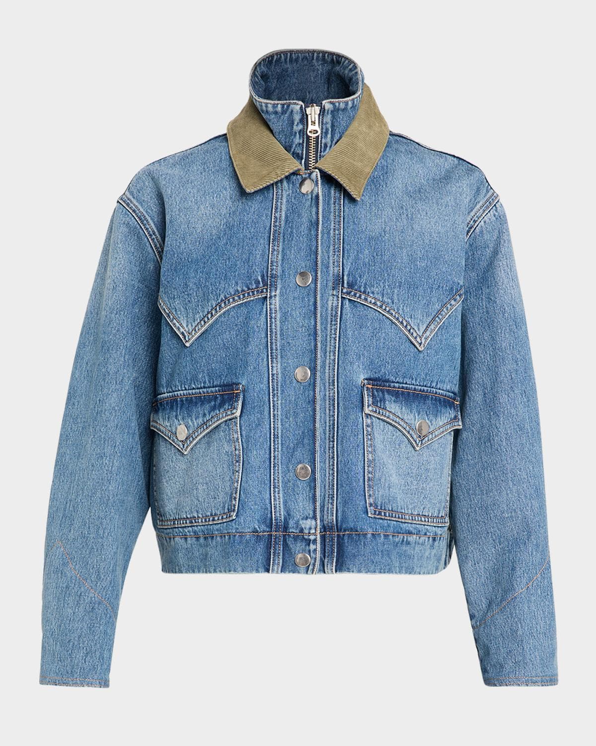 Veronica Beard Wegner Layered Corduroy-Collar Denim Jacket