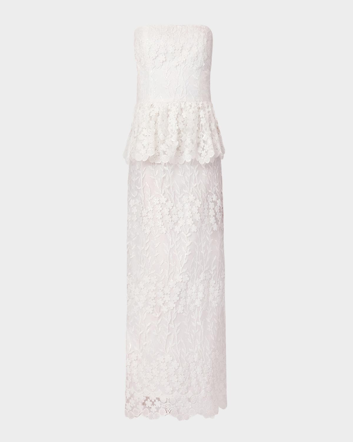 Shoshanna Lotus Lace Peplum Strapless Maxi Dress