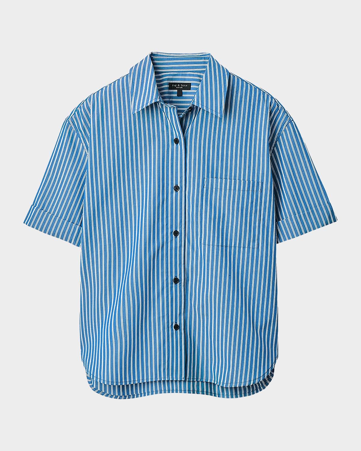 rag & bone Connie Short-Sleeve Striped Poplin Shirt