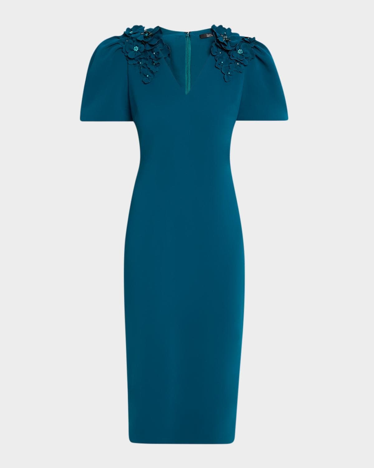 Badgley Mischka Floral Applique Bodycon Midi Dress