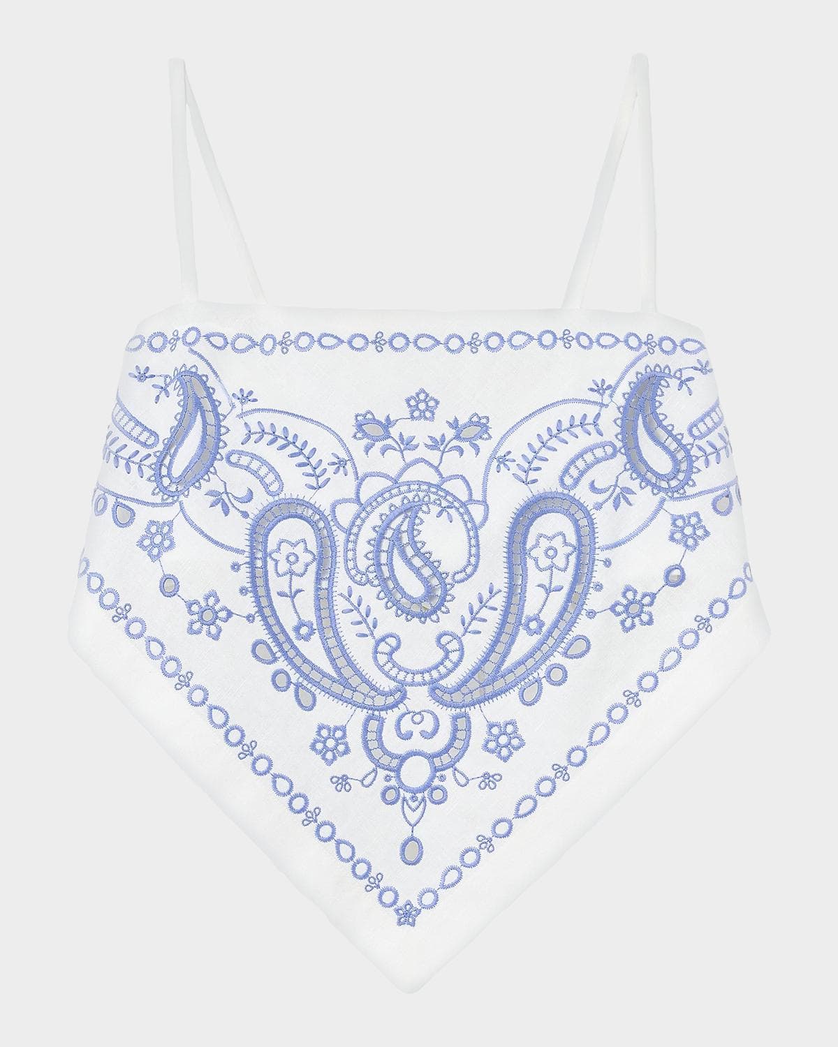 Self-Portrait Bandana Embroidered Linen-Cotton Crop Top