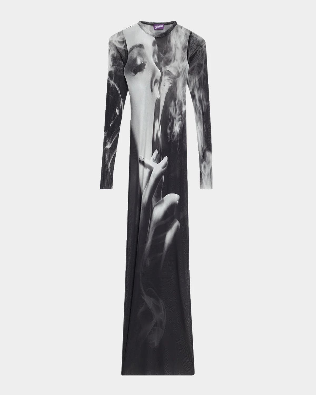 Jean Paul Gaultier The Smoking Woman Print Mesh Long-Sleeve Maxi Dress