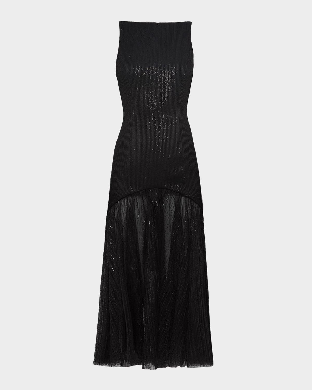 Prabal Gurung Bateau-Neck Sequined Semi-Sheer Midi Dress