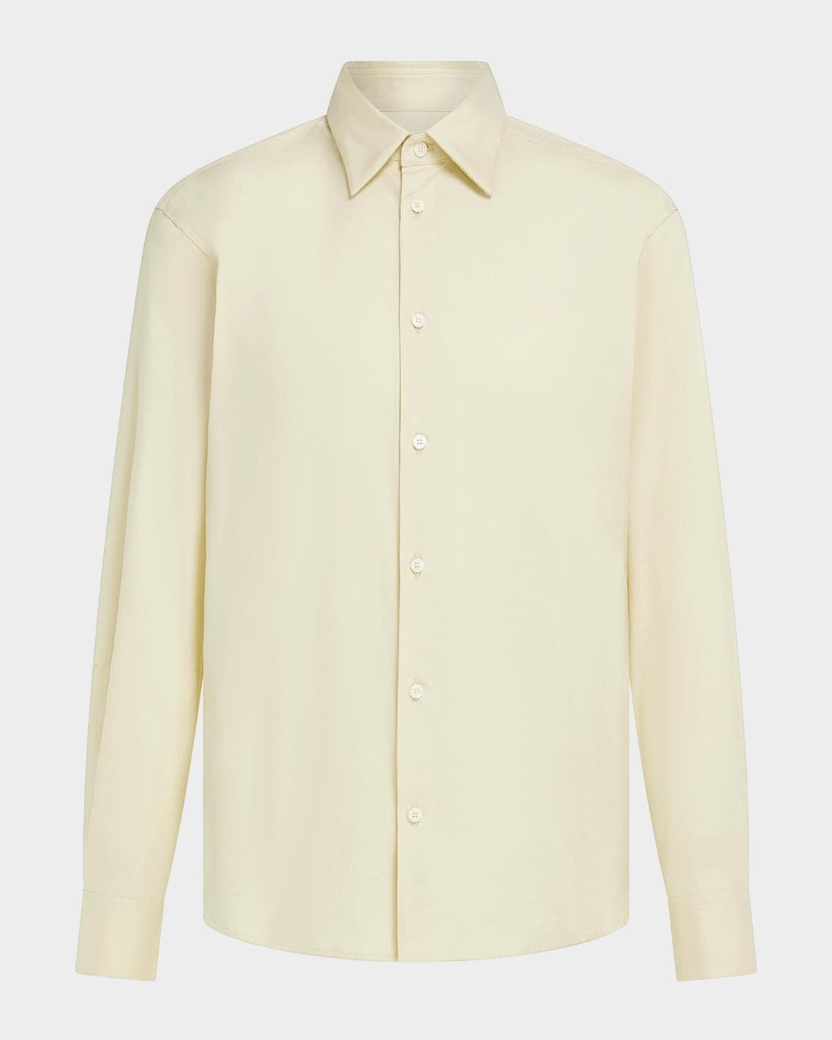 FERRAGAMO Men's Cotton-Nylon Stretch Point Collar Sport Shirt