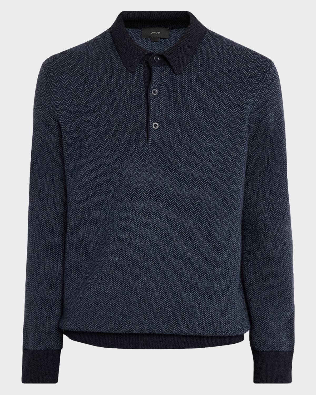 Vince Men's Double-Knit Herringbone Polo Sweater